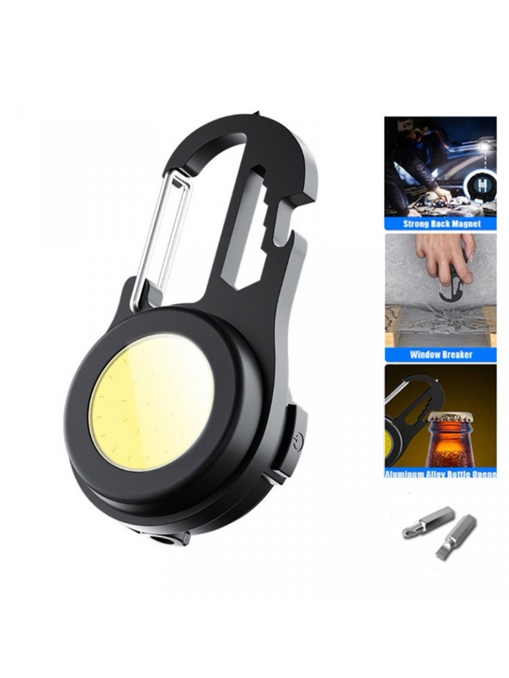 Multifunction Carabiner Keychain LED Work Light - Black
